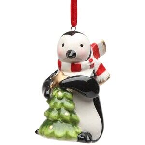 Ceramic Penguin Ornament With Christmas Tree, Appletree Designs,Home Décor